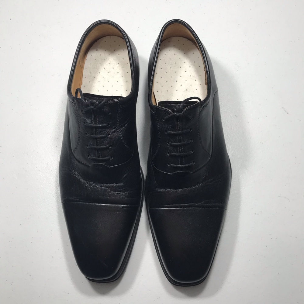 Magnanni Black Leather Cap-Toe Oxfords Size 11 SB-